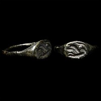 Large Greek Bronze Ring with Leaping Lion