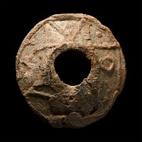 Post Saxon Decorated Lead Spindle Whorl with Runic Letter