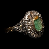 Diamond Locket Ring Set with Emerald Intaglio of Amor, God of Love, Playing Diaulos