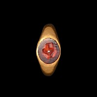 Roman Gold Child's Ring with Garnet Pitcher Gemstone