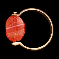 Romano-Egyptian Agate Scarab Engraved with the Goddess Fortuna Mounted in a Gold Ring
