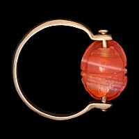 Romano-Egyptian Agate Scarab Engraved with the Goddess Fortuna Mounted in a Gold Ring