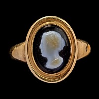 Post Medieval Banded Agate Cameo of a Woman in Gold Ring