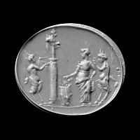 Post Medieval Gemstone Depicting an Offering to Priapus in Gold Ring