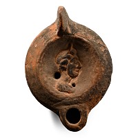 Large Roman Terracotta Oil Lamp with Bust