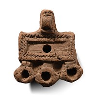 Romano-Jewish Terracotta Oil Lamp with Three Spouts