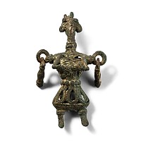Amlash Bronze Figure of Fertility Cradling Baby on Chest