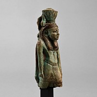 Large Egyptian Green Faience Figure of Nefertum with Figure of Sekhmet to the Reverse