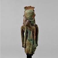 Large Egyptian Green Faience Figure of Nefertum with Figure of Sekhmet to the Reverse