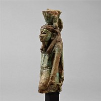 Large Egyptian Green Faience Figure of Nefertum with Figure of Sekhmet to the Reverse