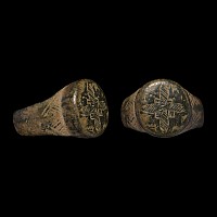 Byzantine Bronze Ring with Floral Cross