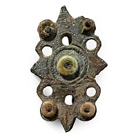 Roman Tinned Bronze Shield-Shaped Plate Brooch