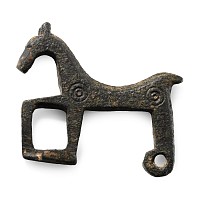 Byzantine Bronze Horse Brooch with Ring-and-Dot Ornament