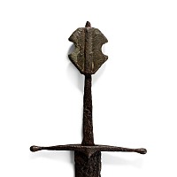 Medieval Iron Single-Handed Sword with Decorated Bronze Pommel