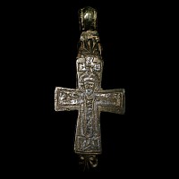 Large Byzantine Bronze Reliquary Cross Pendant with Christ