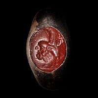 Roman Imperial Silver Ring with Carnelian Gemstone with Gryllos