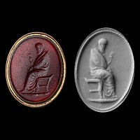 Grand Tour Glass Gemstone with Philosopher in Gilt Metal Seal