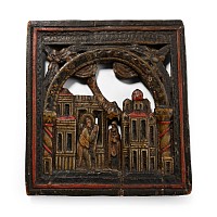 Greek Wooden Polychrome Mount Athos Annunciation Plaque