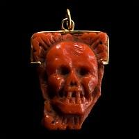 Post Medieval Coral Memento Mori Janus Chaplet Bead with Head of Christ and Skull