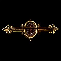 Etruscan Carnelian Scarab with Bust of a Warrior in Later Victorian Gold Brooch