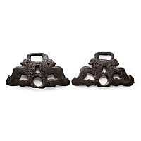 Viking Age Inlaid Iron Horse Bit Cheek Piece Pair with Opposing Beasts
