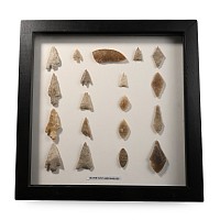 Framed English Stone Age Knapped Arrowhead and Tool Collection