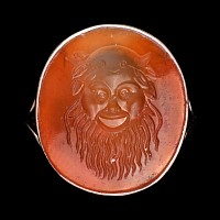 Georgian Gold Ring with Carnelian Gemstone with Head of Papposilenus