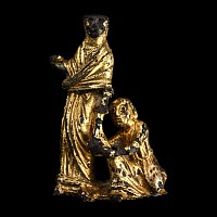 Medieval Gilt Bronze Statue of the Act of Almsgiving