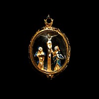 Spanish Rock Crystal and Enamelled Gold Crucifixion Pendant