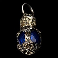 Miniature Blue Glass Scent Bottle with Silver Filigree Mounts