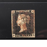 Victorian Penny Black with Red Maltese Cross