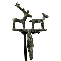 Hittite Bronze Standard Finial with Animal