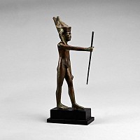 Large Egyptian Bronze Statue of the God Ihy with Gold Necklace and Silver Inlaid Eyes