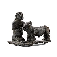 Western Asiatic Bronze Kneeling Priest with Sacred Ram Statuette