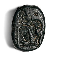 Phoenician Green Stone Scarab with Man Fighting Lion