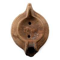 Roman Ceramic Oil Lamp with Gladiatorial Lion