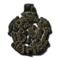 Scandinavian Viking Bronze Gripping Beast Pendant