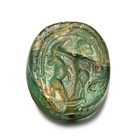 Egypto-Phoenician Glass Scarab Seal with Beast-Tamer Scene