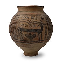 Indus Valley Terracotta Vessel with Antelope and Bird