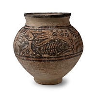 Western Asiatic Terracotta Vessel with Zebu and Peepal Leaves