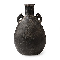 Eastern Mediterranean Terracotta Handled Vase with Engraved Zig-Zag Panels