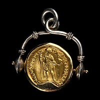 Roman Valentinian I Gold Solidus Coin Set in Gold Pendant Mount