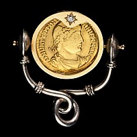 Roman Valentinian I Gold Solidus Coin Set in Gold Pendant Mount