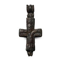 Byzantine Bronze Reliquary Cross Pendant