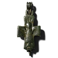 Byzantine Bronze Reliquary Cross Pendant