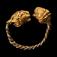 Greek Gold Lion Head Ring with Plaited Band