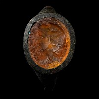Roman Bronze Ring with Bust Gem