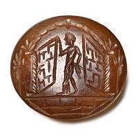 Roman Carnelian Gemstone with Standing Deity Between Doors