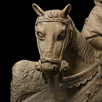 Large Medieval Carved Limestone of St Martin on Horseback with Cloak and Beggar