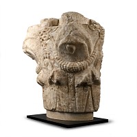 Romanesque Limestone Capital with Reef Knot